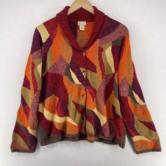 Sigrid Olsen Sweaters - SIGRID OLSEN Sweater Womens PL Petite Colorblock Shawl Wool Blend Cardigan Red